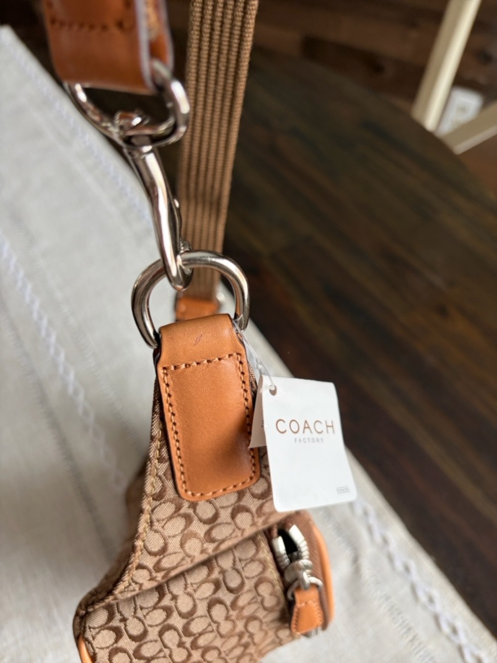 YTK Coach Brown Signature Canvas Belt Bag with Tan Leather Trim - Picture 6 of 8